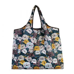 Lin's Liliana Grand Sac Pliable, 50 x 66 cm, Sac de Courses R&eacute;utilisable, Sac &agrave; Main L&eacute;ger, S&eacute;chage Rapide, R&eacute;sistant aux D&eacute;chirures pour les Courses, les Voyages, les D&eacute;placements, chat, XXL (transwoon, neuf)