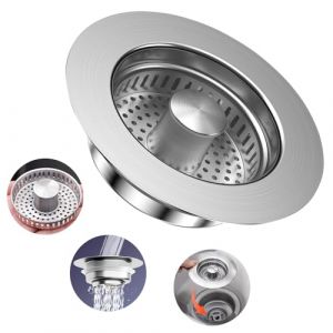 SUNNIFLY 3 en 1 Bouchon Evier Cuisine, Bonde Evier Cuisine, Pop-up en Acier Inoxydable Filtre Evier Cuisine, Bouchon Evier Trou 75-86 mm, avec Barre Anti-Blocage (JuJumaend, neuf)