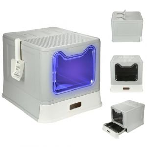 Bac Litiere pour Chat,Grand pour Les Chats et Les Lapins Bac Litiere Chat, Bac &agrave; Liti&egrave;re en Acier Inoxydable,Liti&egrave;re Automatique Autonettoyant-41 x 51 x 38 cm Acier Inoxydable (Gris) (B) (Hechheu, neuf)