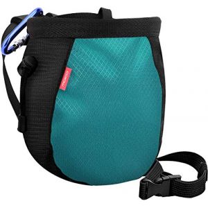 MoKo Sac Magnésie pour Escalade, Sac de Craie avec Ceinture Réglable et Poche Arrière Zippée, Sac Poudre de Magnésium pour Haltérophilie/Gymnastique/Alpinisme - Noir & Bleu Clair (KnoWhite, neuf)