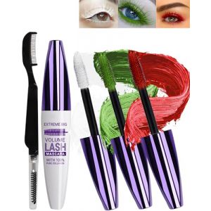 5D Silk Fiber Blanc Vert Rouge Mascara Volume et Longueur with brosse a cils, Waterproof et Longue Tenue avec une Définition Précise, Fast Dry False Lash Effect, Créer un Maquillage des Yeux Charmant (GZST-EU, neuf)