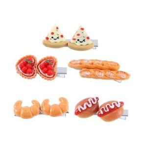 Lot de 5 mini pinces à cheveux en forme d'œuf, de tarte, de bec de canard, pizza, BB - Épingles à cheveux artificielles pour hot-dog - Accessoires pour cheveux - Pinces latérales pour pain (Fast Media Ships From USA, neuf)