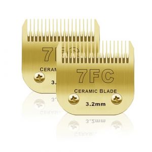 BESTBOMG 2 unité 7FC Lame de Rechange pour toilettage de Chiens,Compatible avec Les séries Heiniger/Moser Max45 /Andis/Oster A5 Tondeuse pour Chien,Taille 7FC Couper Longueur 1/8" (3,2mm),Or (sodaer555, neuf)