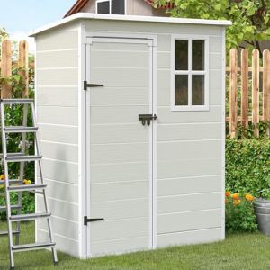 UDPATIO Abri de Jardin en Résine 12mm 152x92x192cm, 2.8 m³ - Cabane de Jardin Extérieur avec Toit Incliné Anti-Pluie, Porte Verrouillable pour Rangement Outils/Vélo (Beige) (UDPATIO-EU, neuf)