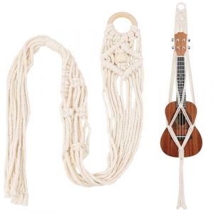 CREATCABIN Cintre Macramé Ukulélé Support Mural Guitare Blanche 5.8x95cm Support Suspension Coton Boho Kit Alternatif avec Tête Anneau Bois pour Décorations Murales Guitares Acoustiques Électriques (CREATCABIN FR, neuf)