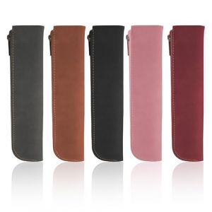 RETOM Lot de 5 trousse(s) crayons fines cuir fermeture &eacute;clair - Organiseur crayons fin souple - Fournitures papeterie bureau &eacute;cole voyage (5 couleurs), Gris, marron, noir (RETON, neuf)