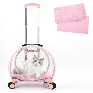 Sac &agrave; Dos Chat/Chiens avec Roulettes,Transparent et respirant, 3 en 1,Valise Chat/Chien Charge Maximale 8kg, plusieurs options de transport, id&eacute;al pour les voyages/promenades/v&eacute;to (Rose) (Maixi Official, neuf)