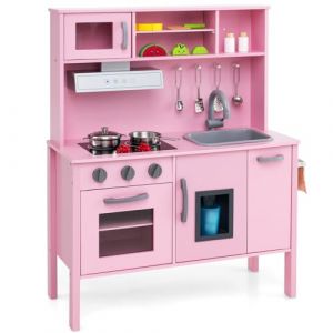 DREAMADE Cuisine Enfant en Bois, Jeu de Cuisine avec Micro-Ondes, Hotte Aspirante, Plaques de Cuisson, Évier de Jeu, Four, Machine à Glaçons, Cuisine avec Sons pour garçons & Filles 3-6 Ans (Rose) (DREAMADE, neuf)