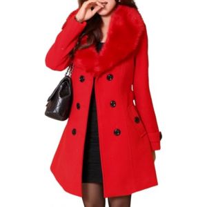 Juankrynord Manteau d'hiver Long &eacute;l&eacute;gant &agrave; Double Boutonnage pour Femme Manteau mi-Long &agrave; col en Fausse Fourrure Manches Longues avec Ceinture Trench-Coat d'hiver (Rot,XXL) (Conghuakeji, neuf)