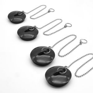 DOJA Barcelona | Bouchon Evier | Lot 4 Bouchon Lavabo Universel 46mm + 4 Chainette Bouchon Evier 27cm | Bouchon en Caoutchouc | Chaine à Billes Metal | pour Bouchon Baignoire, Bouchon Evier Cuisine (DOJA Barcelona, neuf)