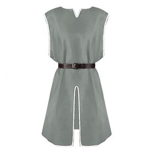 Foweknow Costume m&eacute;di&eacute;val pour homme sans manches col rond Renaissance Gilet en cuir Chevalier Patchwork Armure R&eacute;tro Gilet Viking Pirate Cosplay Gothique Performance Halloween Costume, gris, M (ROTPMS, neuf)