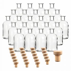 gouveo Lot de 24 bouteilles en verre 250 ml Pharmacien avec bouchon à poignée en bois - Petite bouteille médicale 0,25 l à remplir - Bouteille vide pour liqueur, huile, vinaigre (AFRT250HGK) (flaschendiscount, neuf)