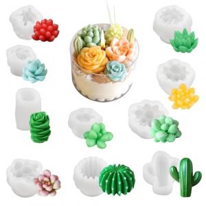 10 Pièces Moule Silicone Bougie, Moule Silicone Bougie Cactus, Silicone Fondant Moule en Succulents, 3D Moule Bougie Silicone, Moule Bougie pour Bougies Faites à la Main les Moules en Résine époxy (AnHuiTieWo, neuf)