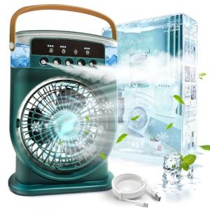 Climatiseur Portable Silencieux 4 en 1, Ventilateur Brumisateur Eau, Climatiseur Mobile sans Évacuation, Mini Climatiseur, Climatisation Rechargeable Clim Humidificateur Type-C avec Minuterie (Vert) (xintuozjiayou, neuf)