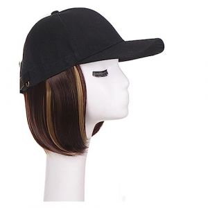 Bonnet de perruque Synth&eacute;tique R&eacute;glable Noir Chapeau Perruques Court Bob Droite Casquette De Baseball Perruque Connexion Extensions De Cheveux for Les Femmes Chapeau de perruque(12) (haikouhua, neuf)