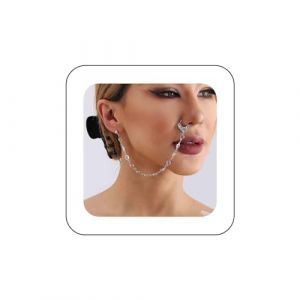 TseenYi Punk nez anneau oreille cha&icirc;ne argent strass gland balancent nez cha&icirc;ne cerceau cha&icirc;ne vintage cristal frange faux nez anneau boucles d'oreilles CZ non piercing manchette nez &agrave; oreille cha&icirc;ne (TseenYi, neuf)