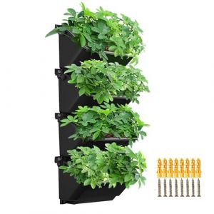 XQZMD Poches de plantation suspendues, Pot de plantation mural auto-arrosant, Mur v&eacute;g&eacute;tal vertical pour jardin ext&eacute;rieur avec 4 pots, Poche de plantation murale pour jardin, terrasse (4 pi&egrave;ces - Noir) (numberds, neuf)