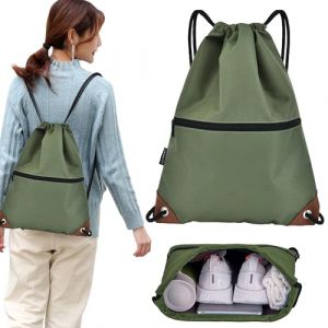 CINY Sac à Dos Pour Gym Avec Cordon De Serrage Pour Hommes Et Femmes Avec Fermeture à Glissière, Sac à Cordon Imperméable Pour La Plage, La Natation, La Randonnée, Les Voyages (vert) (CINY, neuf)