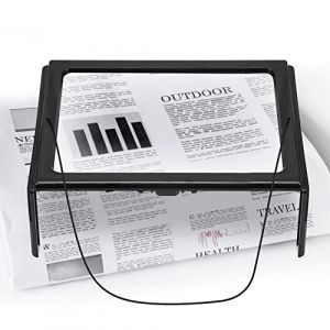 Ausla Loupe de Lecture, Format A4 3X Grossissement avec 4 Lumi&egrave;res LED Pieds Pliable Mains Libres avec Support et Dragonne pour Livres Bijoux Personnes &acirc;g&eacute;es Couture (Lusesse-K, neuf)