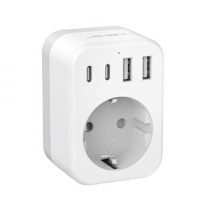 Adaptateur de Voyage JSVER,Adaptateur Type M pour l'Afrique du Sud et la France,Adaptateur de Voyage avec 1 Prise Secteur,4 Ports USB pour l'Afrique du Sud,Le Swaziland et Le Lesotho (Blanc) (JsverDirect, neuf)