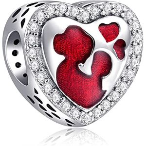 NINGAN "Je t'aime (je t'aime) coeur perle Pendentif Femme argent sterling 925 Coeur Pendentif et 5a Zircon compatible bracelet europ&eacute;en (Maman et enfant amour) (NINGAN Bijoux, neuf)