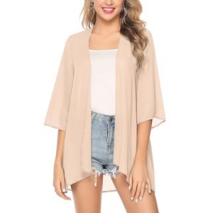 Irevial​​ Cardigan D'&eacute;t&eacute; Femme Manches 3/4 Bol&eacute;ro &eacute;l&eacute;gant en Mousseline de Soie Kimono Ch&acirc;le Chic pour Femme (FUZHOUJINGSI-EU, neuf)