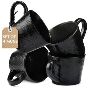 Navaris Tasse a cafe - Lot 4x tasse a the 350 ml en grès diamètre 10 cm avec poignée - Mug avec design tissé texturé pour café thé chocolat chaud boisson petit-déjeuner (SX-Commerce, neuf)