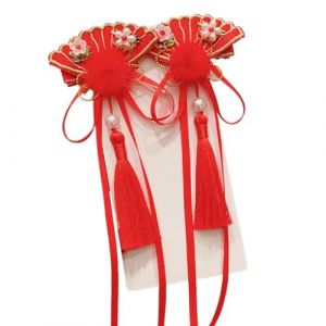 Accessoires de cheveux rouges pour filles, accessoires pour cheveux du Nouvel An chinois | Nœuds poilus rouges avec pompons Pince à cheveux de style chinois | Accessoires de cheveux chinois, pi (binratolre, neuf)