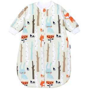TupTam Gigoteuse Bébé 2.5 TOG – Turbulette avec Manches Amovibles, Coton Certifié OEKO-TEX, Forêt de bouleaux Renard Ours Hérisson Lapin Beige, 56-62 (LotteStyle, neuf)