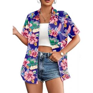 hohololo Chemise hawa&iuml;enne pour femme, chemise hawa&iuml;enne pour femme, tenue hawa&iuml;enne, manches courtes, S-XXL, Multicolore 5, XXL (hohololo-fr, neuf)