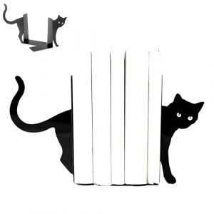 Zliger Lot de 2 serre-livres décoratifs en métal - Motif chat noir - Pour les amateurs de livres et les amoureux des chats (Zliger, neuf)