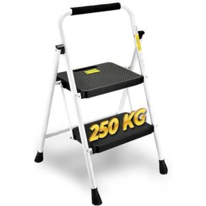 Escabeau à 2 Marches, Tabouret Pliant avec Large Pédale Antidérapante, Échelle Stable en Acier, Poignée Confortable, Tabouret Escabeau en Acier Léger et Portable, Blanc (MARKETSHOP20, neuf)
