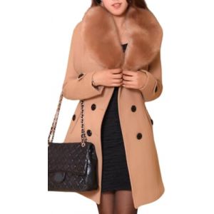 Juankrynord Manteau d'hiver Long &eacute;l&eacute;gant &agrave; Double Boutonnage pour Femme Manteau mi-Long &agrave; col en Fausse Fourrure Manches Longues avec Ceinture Trench-Coat d'hiver (Khaki,4XL) (Conghuakeji, neuf)