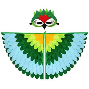 Aurasky D'ailes D'oiseaux pour Enfants, Feutre D'oiseaux Deguisement Enfant avec Masque, Costume D'oiseau Hibou Cape Halloween Carnaval la F&ecirc;te Color&eacute; Costumes(Bleu Vert) (GMY International Hong Kong Limited, neuf)