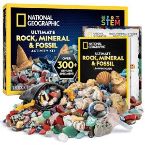 NATIONAL GEOGRAPHIC Kit Enfant Roche Volcanique et Fossiles - 300 Pièces incluant des Géodes, des Fossiles Véritables, du Quartz Rose, du Jaspe, de l’Aventurine, des Minéraux et Cristaux (National Geographic Science Toys, neuf)