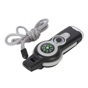Boussole Multifonction 7 en 1, Boussole De Survie d'urgence, Sifflet, Thermomètre à Lumière LED, Outil Multifonction pour Enfant, Randonnée, Escalade(Gris) (HISUNY-EU, neuf)