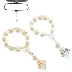 FENQURO 2 Pcs Chapelet de voiture pour ange gardien, Pendentif r&eacute;troviseur, D&eacute;coration int&eacute;rieure de voiture, Pendentif porte-bonheur, Accessoire de voiture, Cadeau ange gardien (WINESTART, neuf)