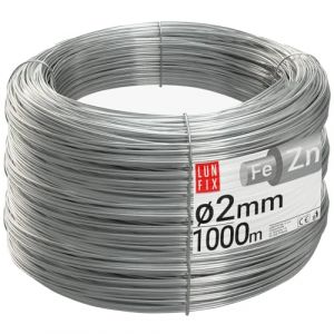 C&acirc;ble acier galvanis&eacute; &Oslash;2mm, 25 Kg (env.1000m), argent, fil tension pour cl&ocirc;ture jardin, grillage, treillis plante grimpante, tendeur, corde &agrave; linge ext&eacute;rieur, montage robuste (LUN FIX, neuf)