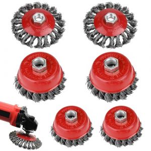 6 Pièces Brosse Métallique pour Perceuse Meuleuse D'angle, Brosse Conique pour Meuleuse D'angle avec Filetage M14, Brosse de Ponçage Roue en fil D'acier à Nœud Torsadé pour Dérouillage Polissage (6) (WHKZFS, neuf)