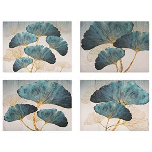 Lot de 4 Sets de Table Lin Turquoise Ginkgo Biloba Motif Set Table Lavable Résiste à la Chaleur Antidérapant Set de Table pour Table de Salle à Manger Cuisine Restaurant Dîners Maison Décor 45x32cm (EULeeLance, neuf)