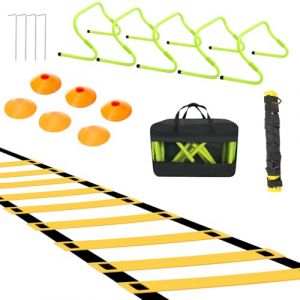 Vkechh Accessoires d'entra&icirc;nement de football, &eacute;chelle de coordination avec 6 obstacles ajustables, 12 disques et c&ocirc;nes, ensemble d'entra&icirc;nement pour enfants, comprend un sac de rangement, &eacute;quipement (STAR JINGYIYI, neuf)
