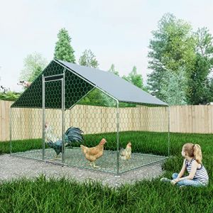 Enclos Extérieur Poulailler 3x2x2m, Grand Parc à Volailles avec Serrure de Sécurité et Bâche Imperméable, Enclos Métallique pour Poules, Lapins et Petit Élevage (bibiquz, neuf)