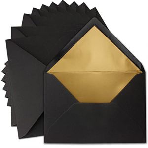 UmWelt - Lot de 50 enveloppes C5 - 15,6 x 22 cm - En papier kraft noir avec doublure en soie dorée - Fermeture humide - Enveloppes vierges en papier recyclé - Série UmWelt (GUSTAV NEUSER GmbH, neuf)