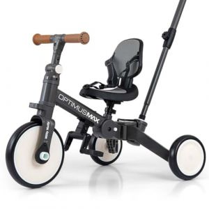 Milly Mally Tricycle Optimus Max Tricycle 5 en 1 pour bébé, Gris foncé Vélo Draisienne Tricycle pour Enfants de 1-3 Ans Vélo d'Entraînement d'Équilibre Véhicule (Milly Mally, neuf)