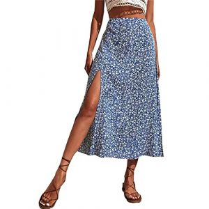 Générique Jupe Longue Femme Ete Fluide Bohème Jupe de Plage Femme Robe Florale Femme Chic Jupe Taille Haute Decontractée Jupes Femmes D éTé Jupe Mi Longue Femme Jupe Portefeuille Femme Femme Mode (KEIDE, neuf)