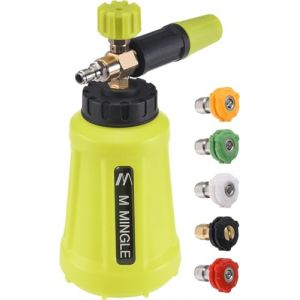 M MINGLE Pistolet à Mousse pour Nettoyeur Haute Pression, Pulvérisateur à Mousse de Voiture avec Connecteur Rapide 1/4" (6,35 mm), Large Ouverture, 1 Litre avec 5 Embouts de Buse (M MINGLE, neuf)