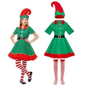 Costume Elfe Uieamsio Costume Elfe Pour Enfants Elfe de No&euml;l Costume Lutin Noel Enfant costume lutin Costume De No&euml;l Elfe Vert Parfait Pour No&euml;l, Carnaval & Cosplay,Diff&eacute;rentes Tailles 5-15ans (140CM) (FLORIN MARKET SHOP S.R.L., neuf)