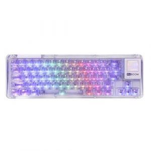 KiiBoom Phantom 64 Clavier m&eacute;canique 60 % joint avec &eacute;cran LCD de 3,9 cm, BT5.0/2,4 GHz/USB-C transparent avec mousse amortissante sonore, r&eacute;tro&eacute;clair&eacute; RVB, batterie 4000 mAh pour Windows/Mac (violet) (MechLands FR, neuf)