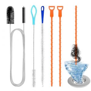 Kit de 5 Pi&egrave;ces Brosse de D&eacute;bouchage de Canalisation, 155CM Brosse Double T&ecirc;te pour Tuyaux, Furet Souple pour &Eacute;vier & Baignoire, 2 Crochets &agrave; Cheveux pour D&eacute;boucher les Siphon (yilingyuyw, neuf)