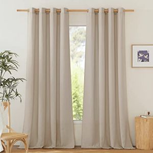 PONY DANCE Rideaux Lin à Oeillets - Rideau Voilage en Lin Semi-Transparent pour Fenêtre, Modernes Draperies Intérieurs Passer la Lumière Douce pour Maison Chambre Salon, 2 Pcs, 140L X 245H cm, Taupe (RYB HOME EU, neuf)
